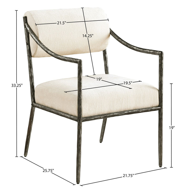 Bastille Chenille Fabric Upholstered Dining Arm Chair — Cream / Antique Silver