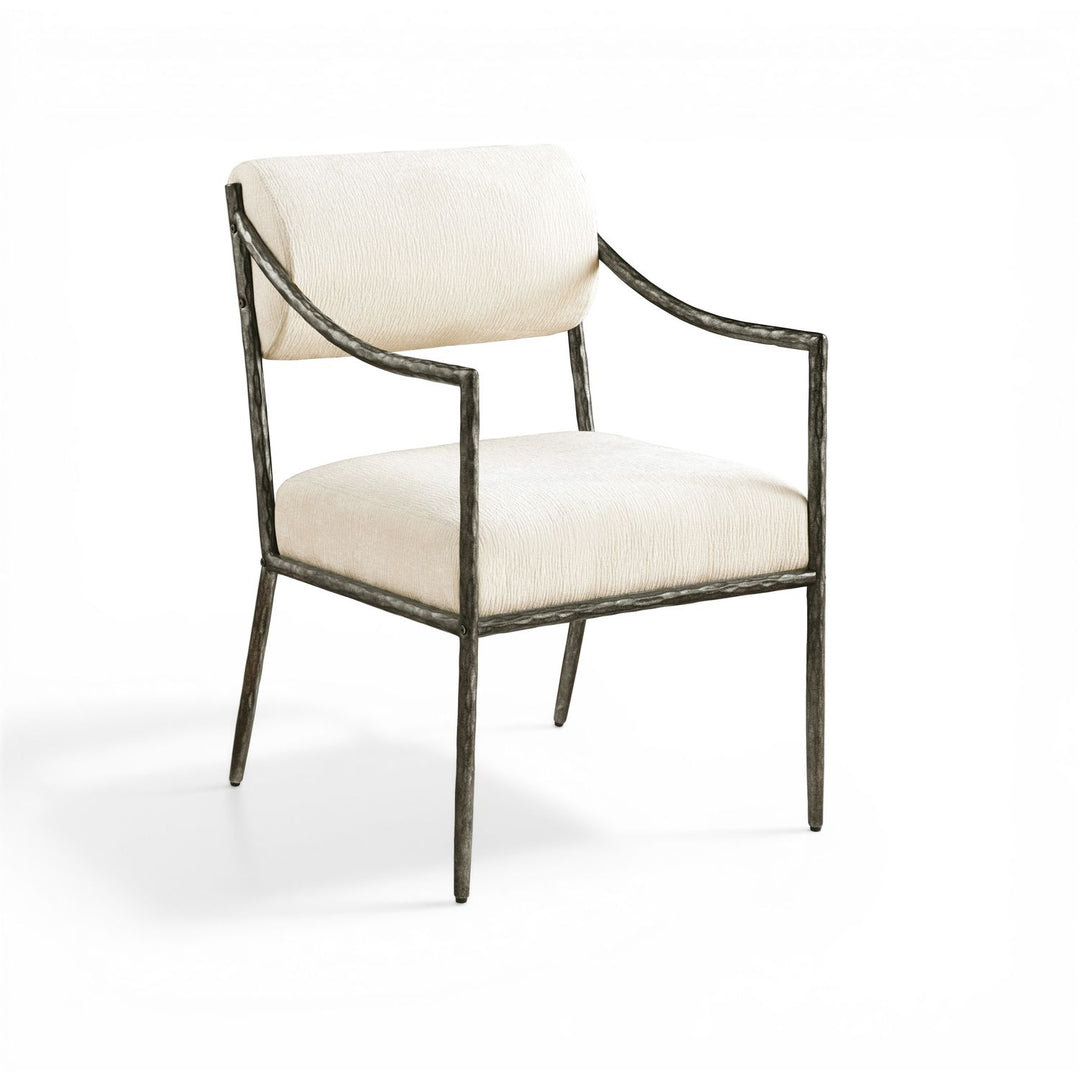 Bastille Chenille Fabric Upholstered Dining Arm Chair — Cream / Antique Silver