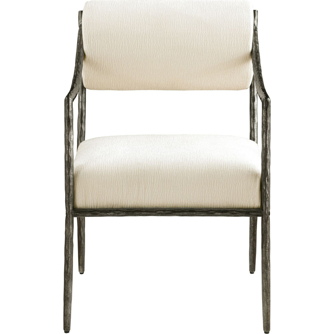Bastille Chenille Fabric Upholstered Dining Arm Chair — Cream / Antique Silver