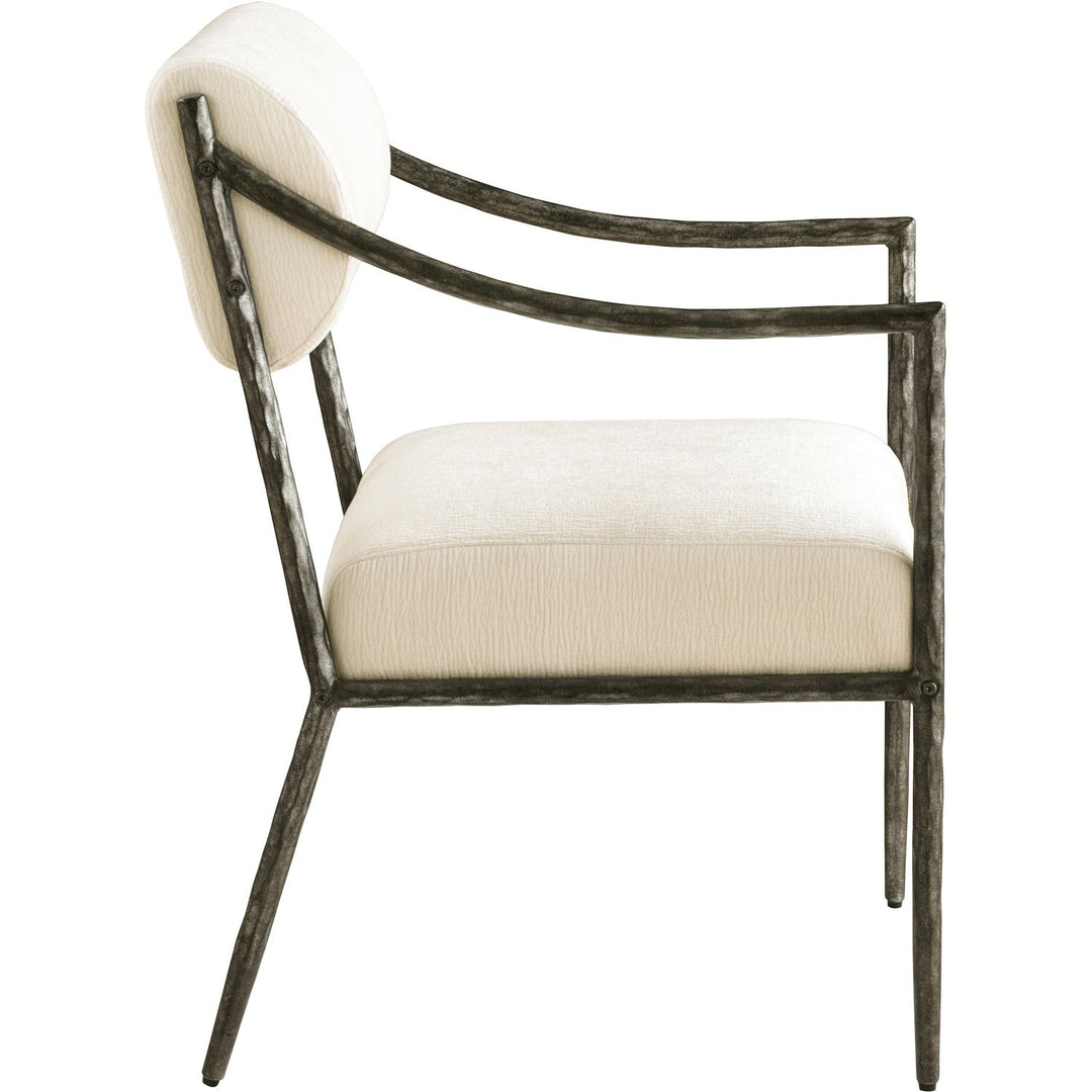 Bastille Chenille Fabric Upholstered Dining Arm Chair — Cream / Antique Silver