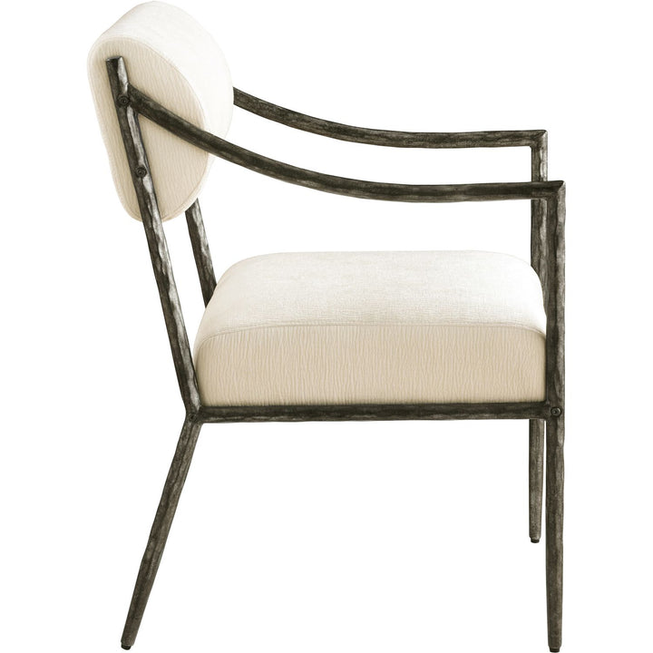 Bastille Chenille Fabric Upholstered Dining Arm Chair — Cream / Antique Silver