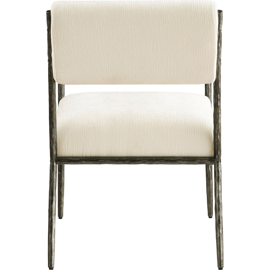 Bastille Chenille Fabric Upholstered Dining Arm Chair — Cream / Antique Silver
