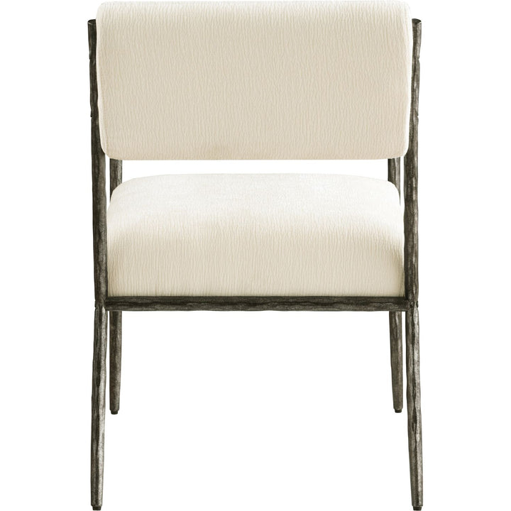 Bastille Chenille Fabric Upholstered Dining Arm Chair — Cream / Antique Silver