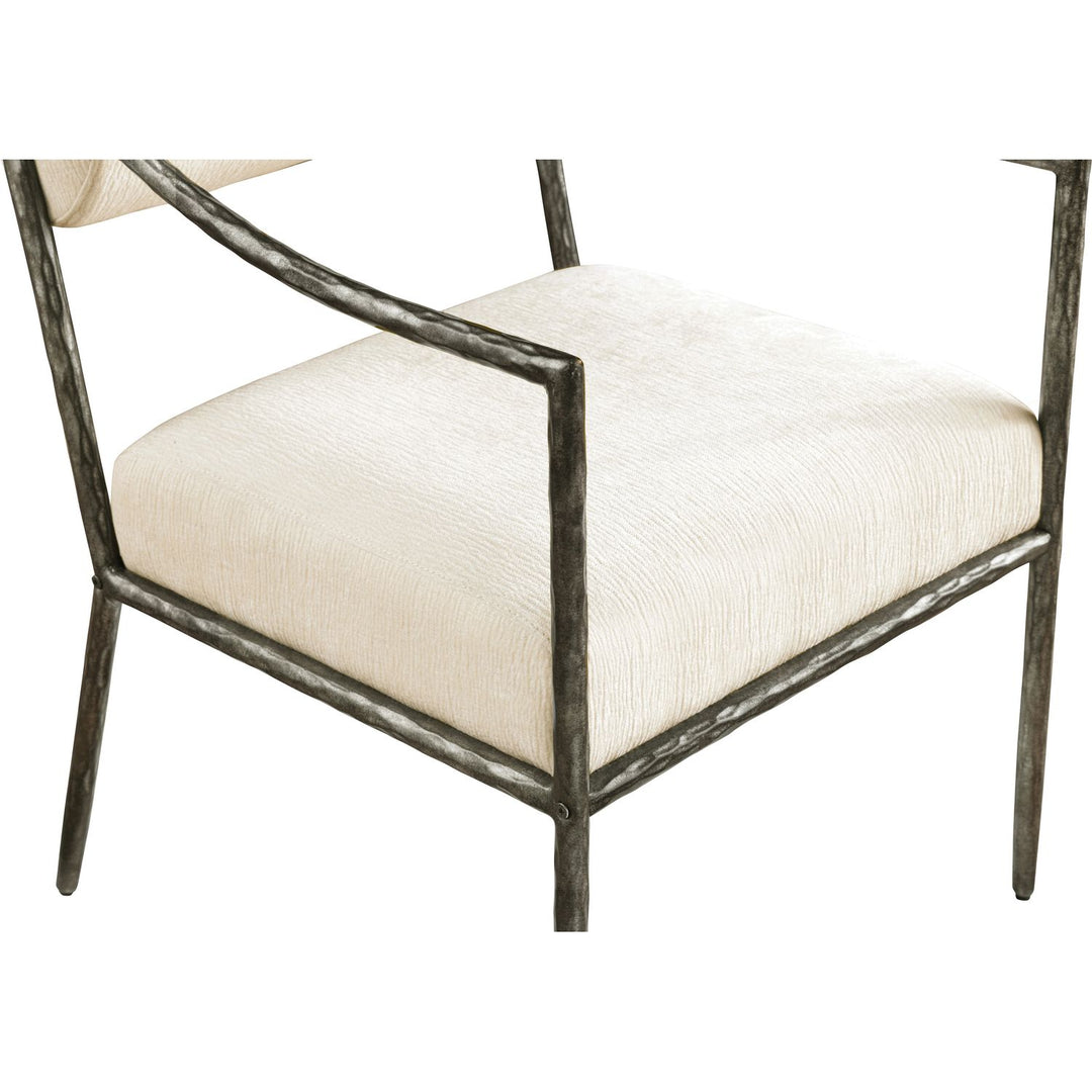 Bastille Chenille Fabric Upholstered Dining Arm Chair — Cream / Antique Silver