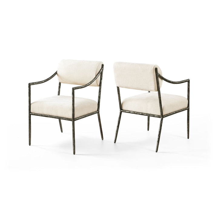 Bastille Cream Chenille Fabric Upholstered Dining Arm Chair