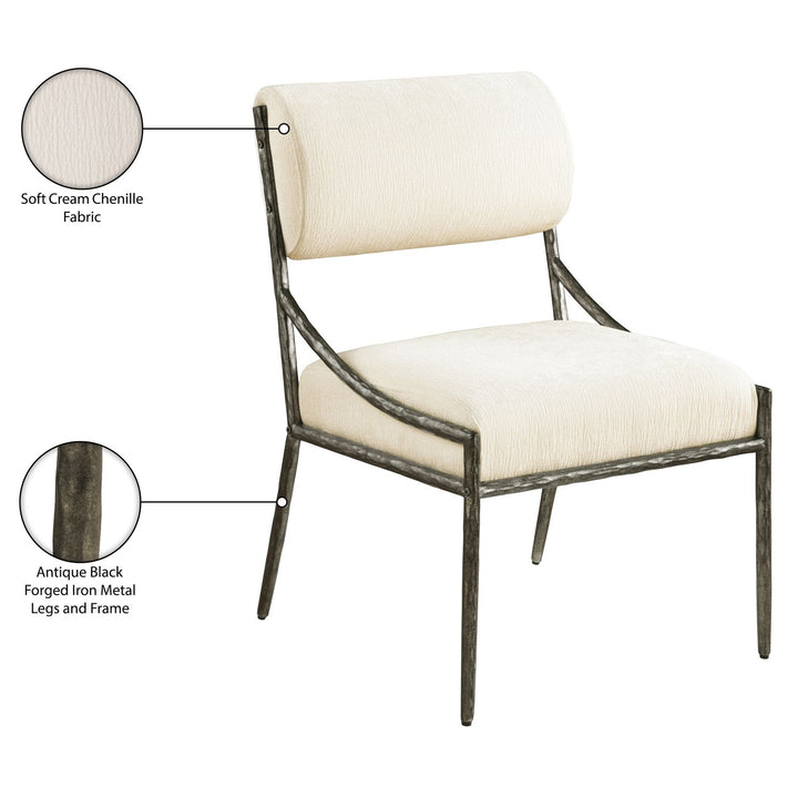 Bastille Chenille Fabric Upholstered Dining Side Chair — Cream / Antique Silver