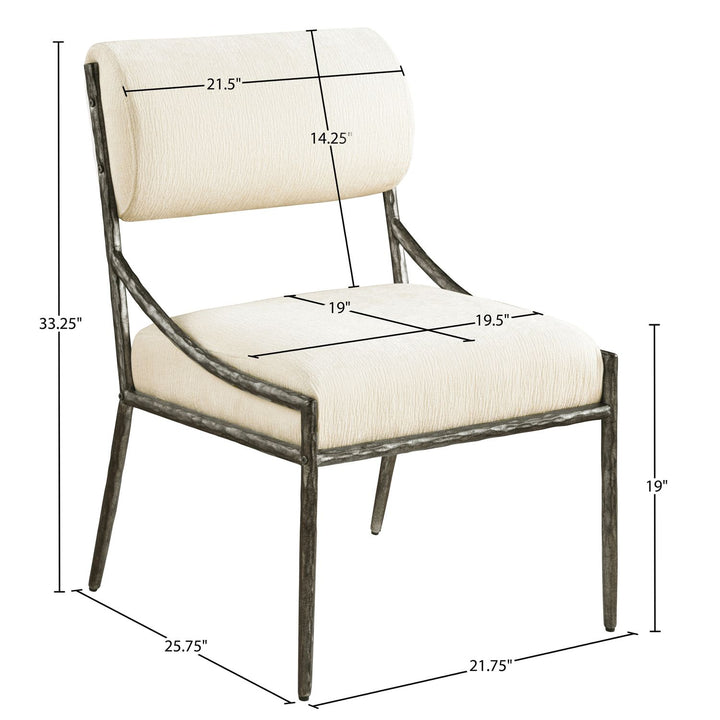 Bastille Chenille Fabric Upholstered Dining Side Chair — Cream / Antique Silver