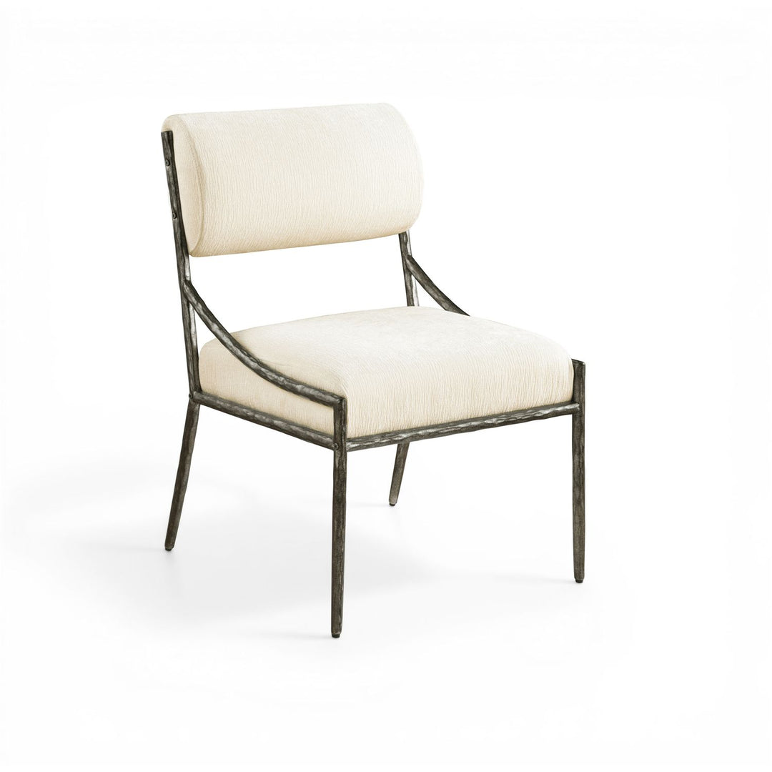 Bastille Chenille Fabric Upholstered Dining Side Chair — Cream / Antique Silver