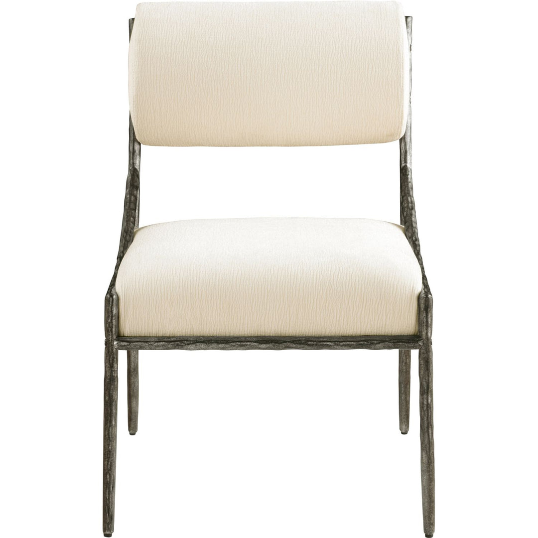 Bastille Chenille Fabric Upholstered Dining Side Chair — Cream / Antique Silver