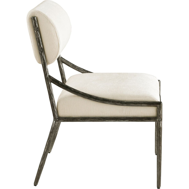 Bastille Chenille Fabric Upholstered Dining Side Chair — Cream / Antique Silver