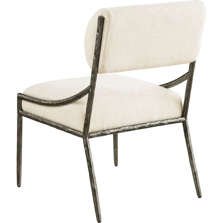 Bastille Chenille Fabric Upholstered Dining Side Chair — Cream / Antique Silver