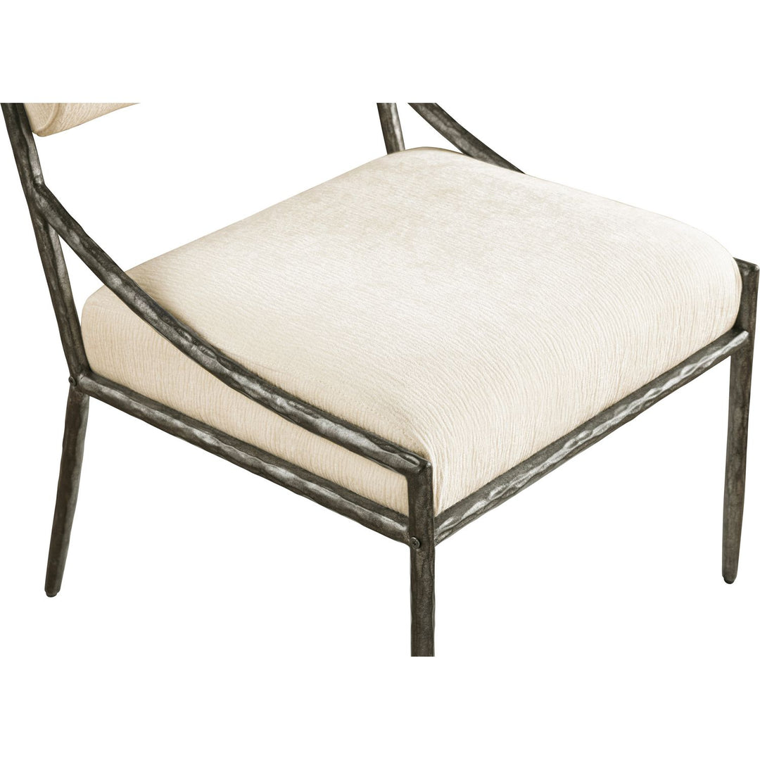 Bastille Chenille Fabric Upholstered Dining Side Chair — Cream / Antique Silver