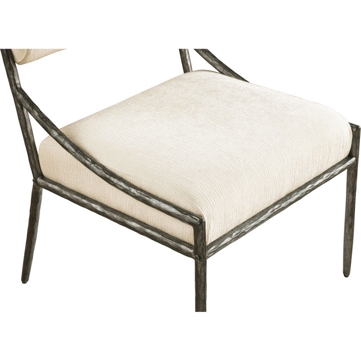 Bastille Chenille Fabric Upholstered Dining Side Chair — Cream / Antique Silver
