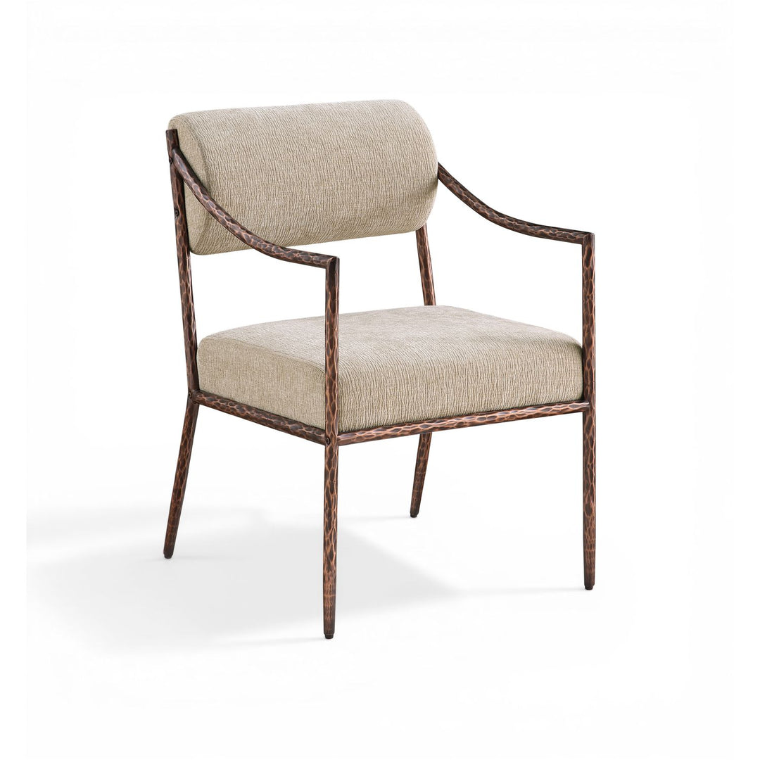 Bastille Chenille Fabric Upholstered Dining Arm Chair — Beige / Brushed Bronze