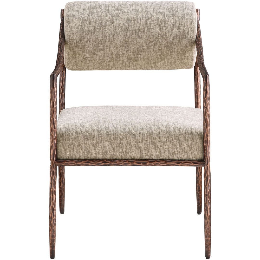 Bastille Chenille Fabric Upholstered Dining Arm Chair — Beige / Brushed Bronze