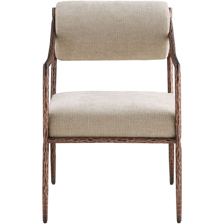 Bastille Chenille Fabric Upholstered Dining Arm Chair — Beige / Brushed Bronze