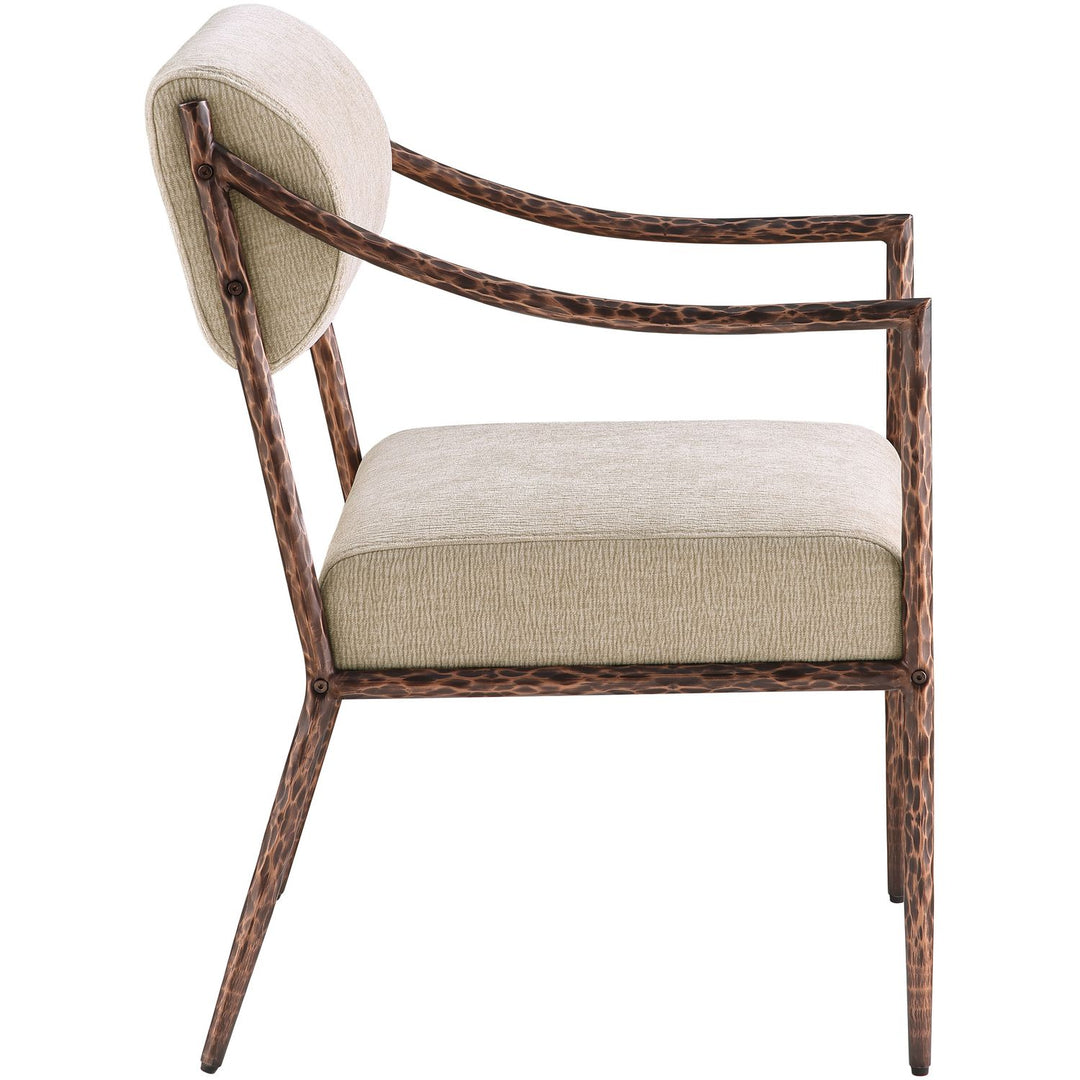 Bastille Chenille Fabric Upholstered Dining Arm Chair — Beige / Brushed Bronze