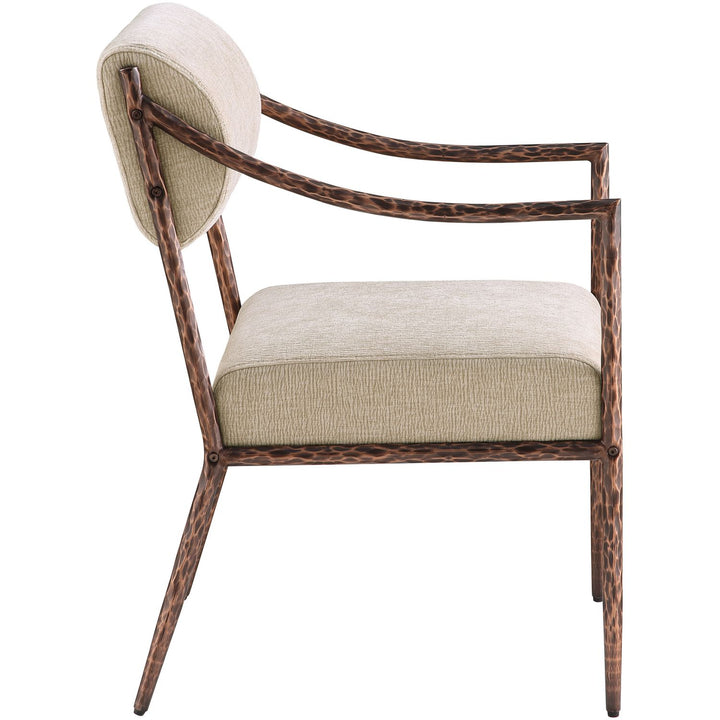 Bastille Chenille Fabric Upholstered Dining Arm Chair — Beige / Brushed Bronze