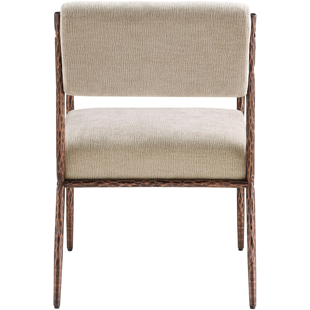 Bastille Chenille Fabric Upholstered Dining Arm Chair — Beige / Brushed Bronze