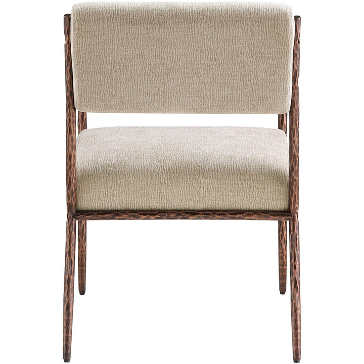 Bastille Chenille Fabric Upholstered Dining Arm Chair — Beige / Brushed Bronze