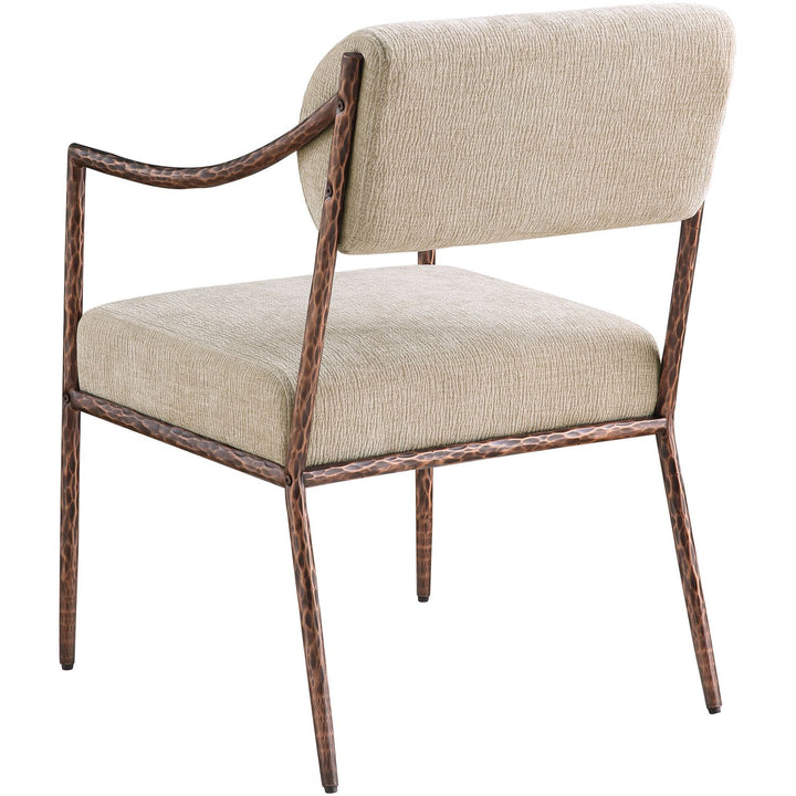 Bastille Chenille Fabric Upholstered Dining Arm Chair — Beige / Brushed Bronze