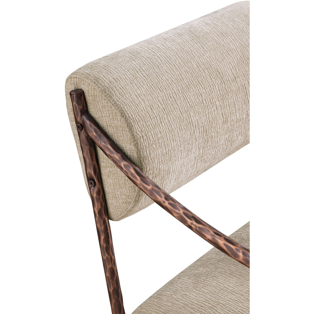 Bastille Chenille Fabric Upholstered Dining Arm Chair — Beige / Brushed Bronze
