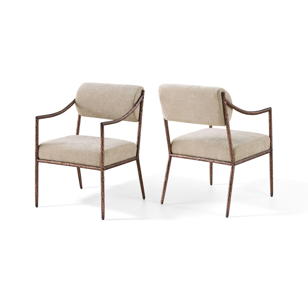 Bastille Beige Chenille Fabric Upholstered Dining Arm Chair