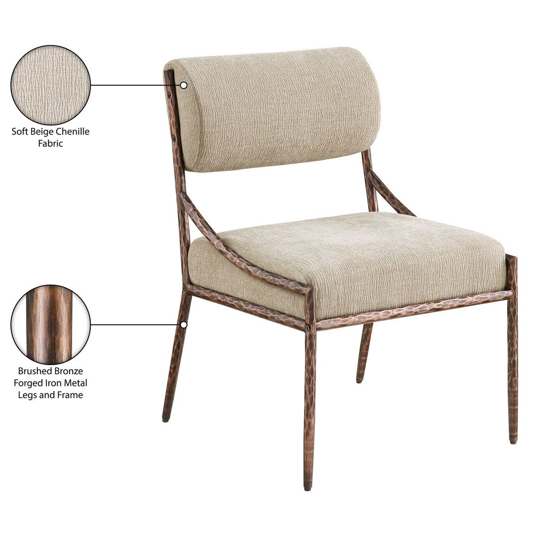 Bastille Chenille Fabric Upholstered Dining Side Chair — Beige / Brushed Bronze
