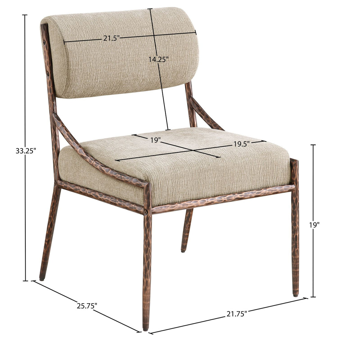 Bastille Chenille Fabric Upholstered Dining Side Chair — Beige / Brushed Bronze