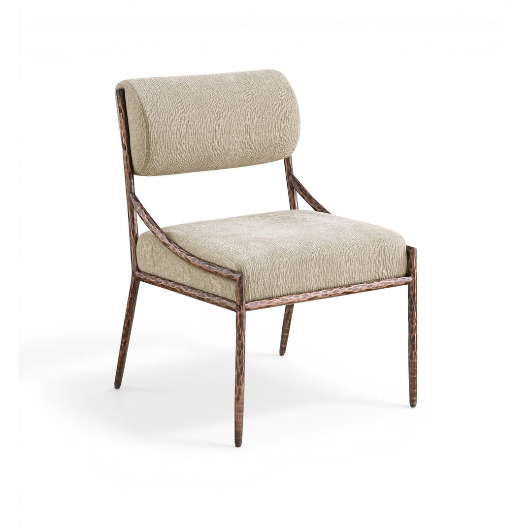 Bastille Chenille Fabric Upholstered Dining Side Chair — Beige / Brushed Bronze