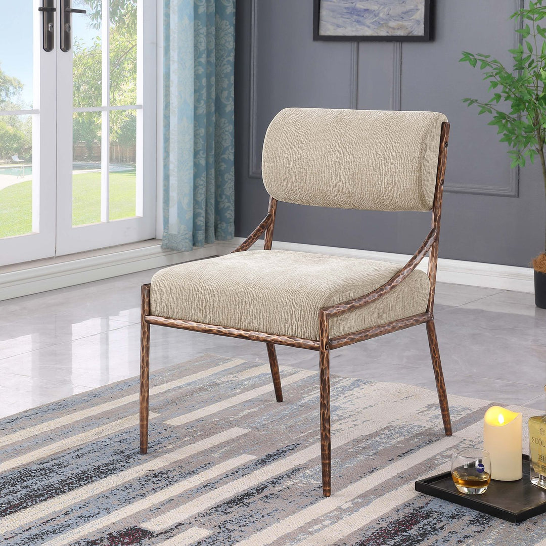 Bastille Chenille Fabric Upholstered Dining Side Chair — Beige / Brushed Bronze