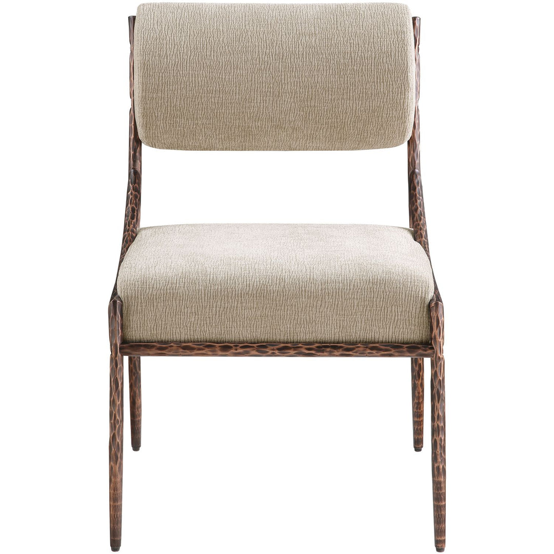 Bastille Chenille Fabric Upholstered Dining Side Chair — Beige / Brushed Bronze