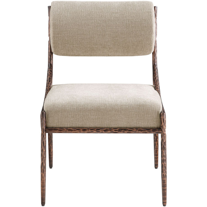 Bastille Chenille Fabric Upholstered Dining Side Chair — Beige / Brushed Bronze