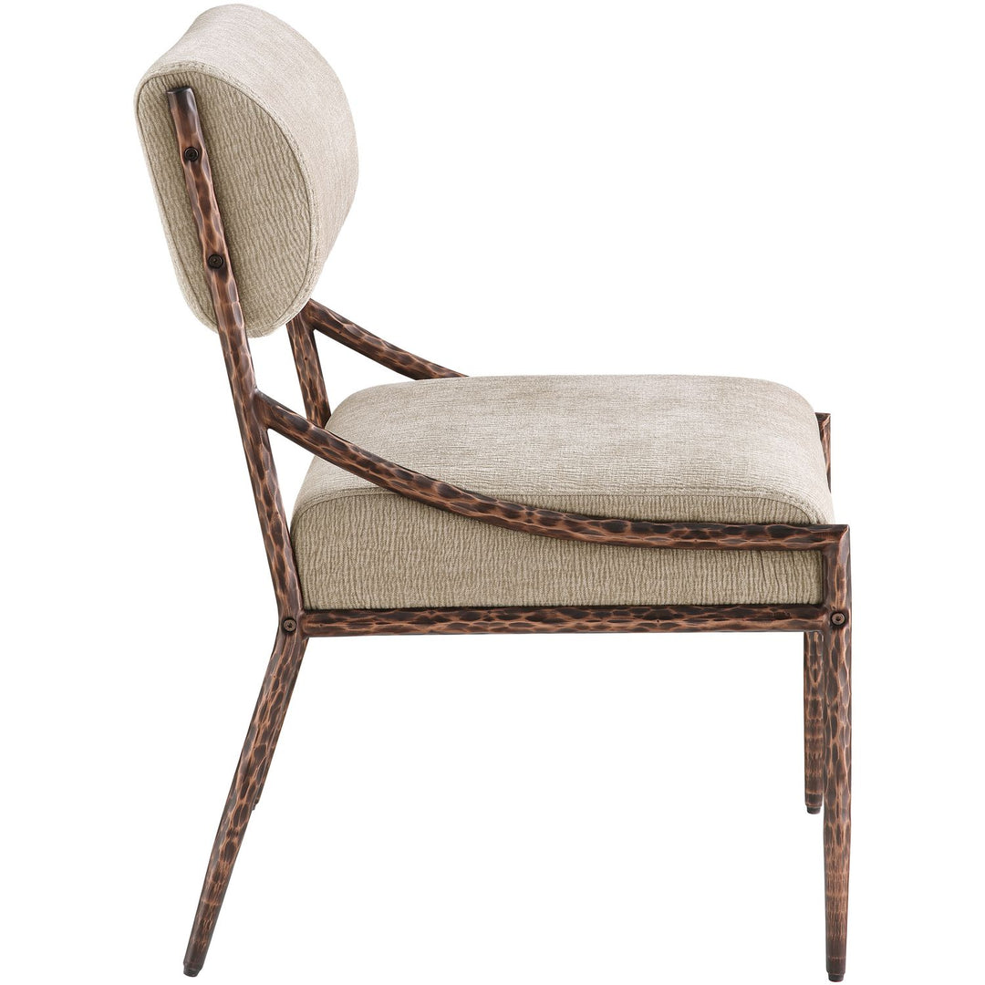 Bastille Chenille Fabric Upholstered Dining Side Chair — Beige / Brushed Bronze