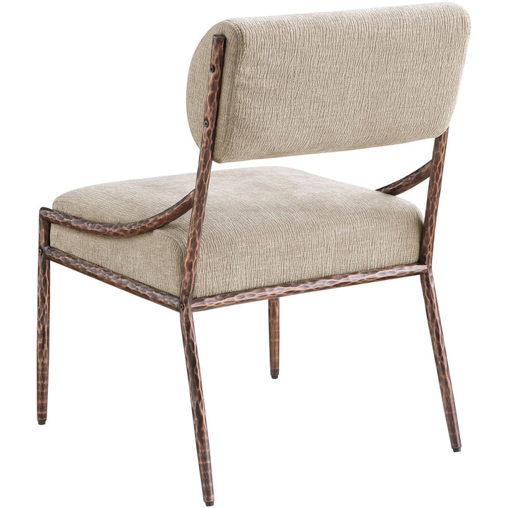 Bastille Chenille Fabric Upholstered Dining Side Chair — Beige / Brushed Bronze