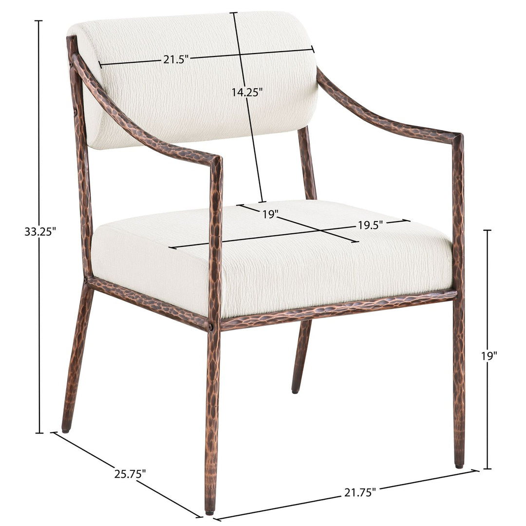 Bastille Chenille Fabric Upholstered Dining Arm Chair — Cream / Brushed Bronze