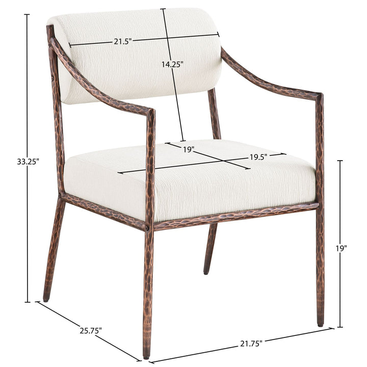 Bastille Chenille Fabric Upholstered Dining Arm Chair — Cream / Brushed Bronze