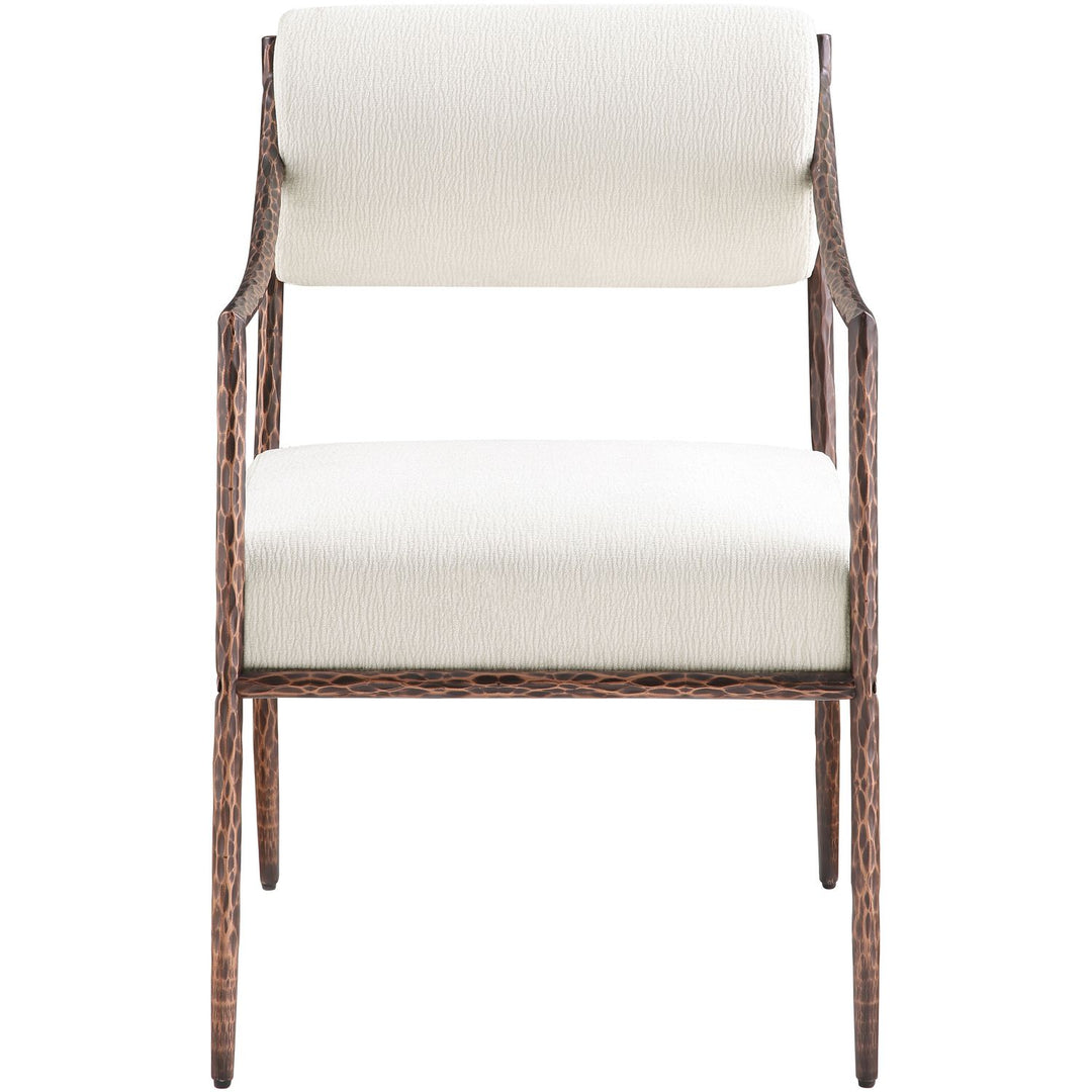 Bastille Chenille Fabric Upholstered Dining Arm Chair — Cream / Brushed Bronze