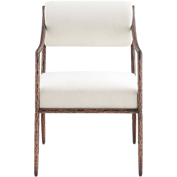 Bastille Chenille Fabric Upholstered Dining Arm Chair — Cream / Brushed Bronze