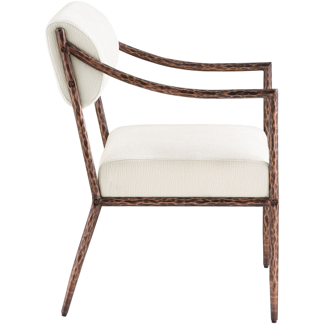 Bastille Chenille Fabric Upholstered Dining Arm Chair — Cream / Brushed Bronze