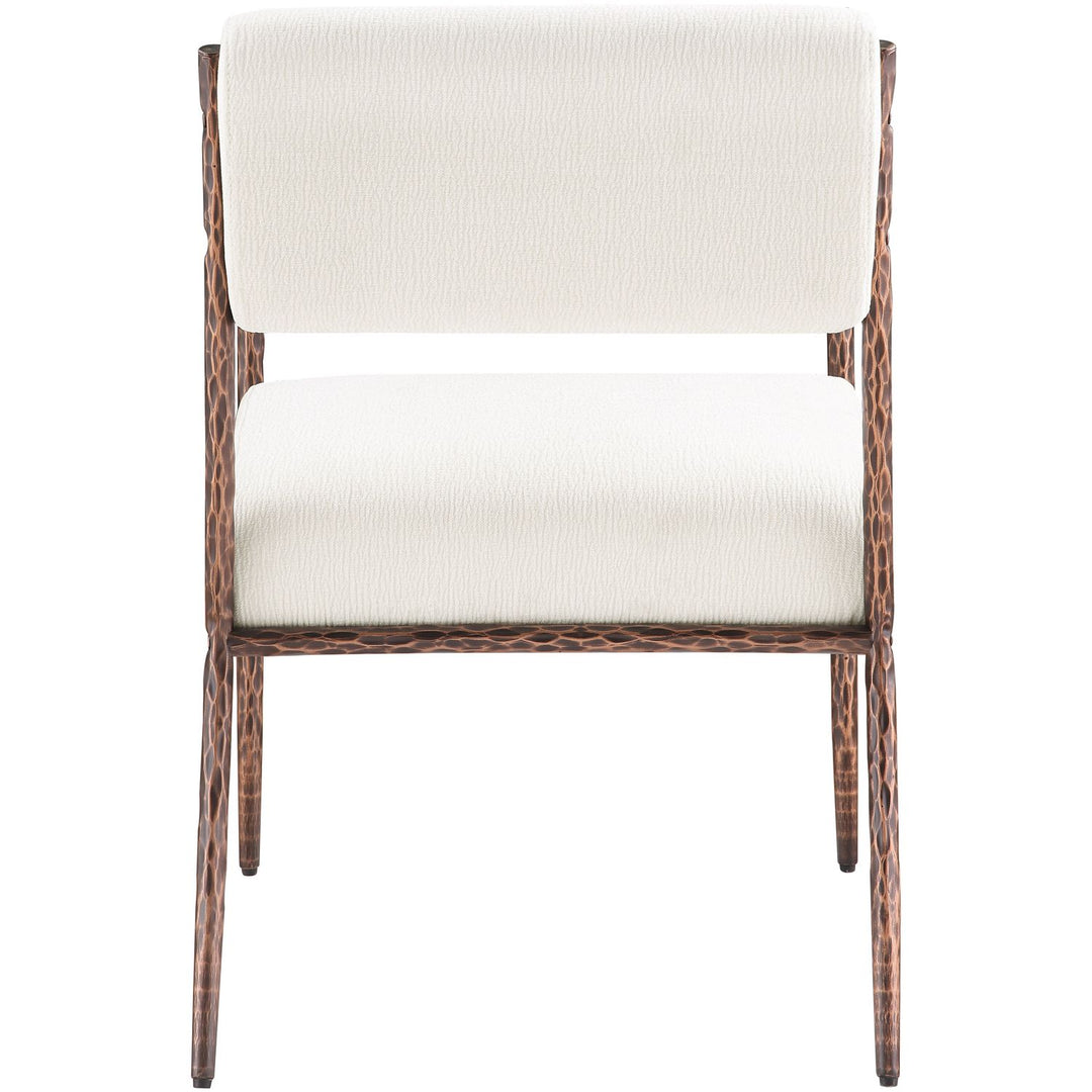 Bastille Chenille Fabric Upholstered Dining Arm Chair — Cream / Brushed Bronze