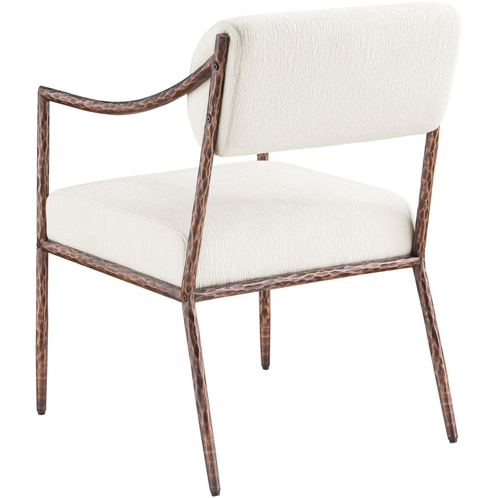 Bastille Chenille Fabric Upholstered Dining Arm Chair — Cream / Brushed Bronze