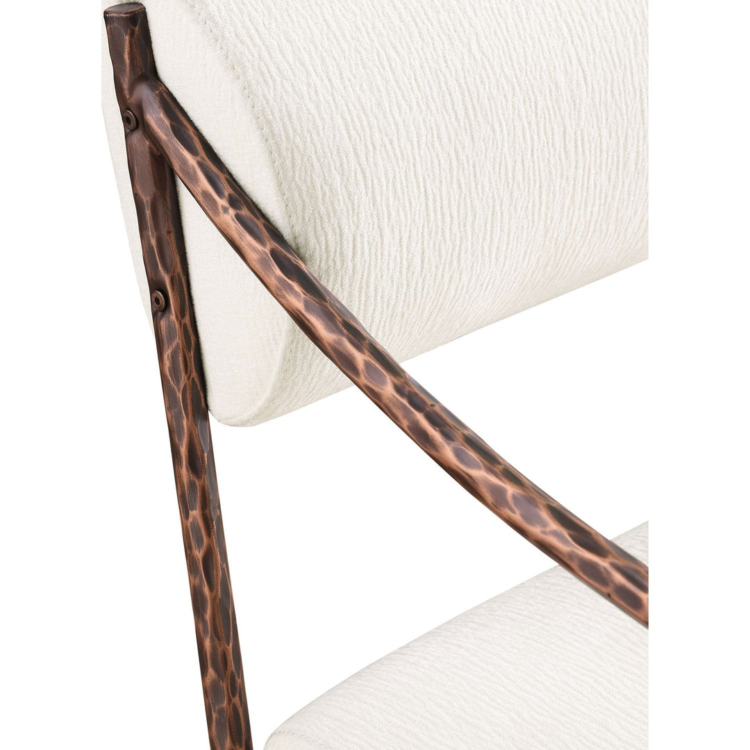 Bastille Chenille Fabric Upholstered Dining Arm Chair — Cream / Brushed Bronze