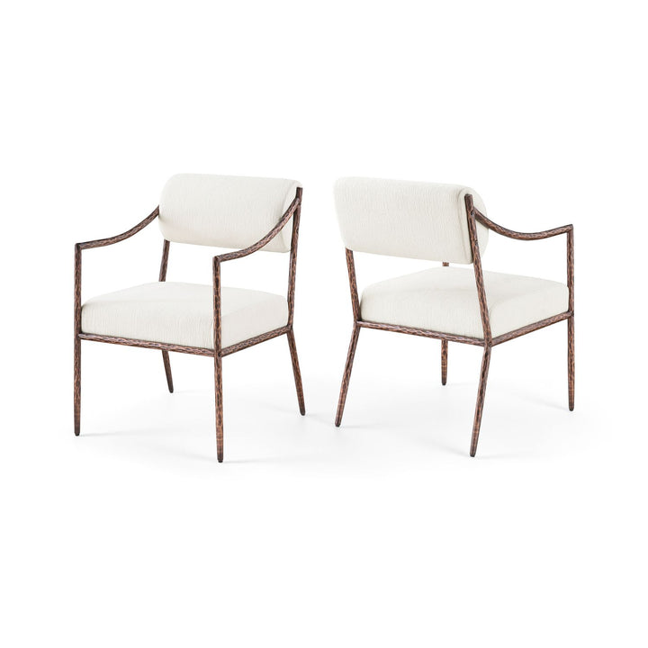 Bastille Cream Chenille Fabric Upholstered Dining Arm Chair