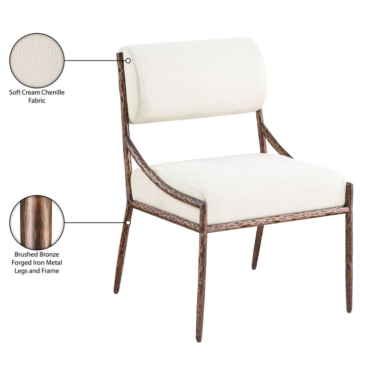 Bastille Chenille Fabric Upholstered Dining Side Chair — Cream / Brushed Bronze