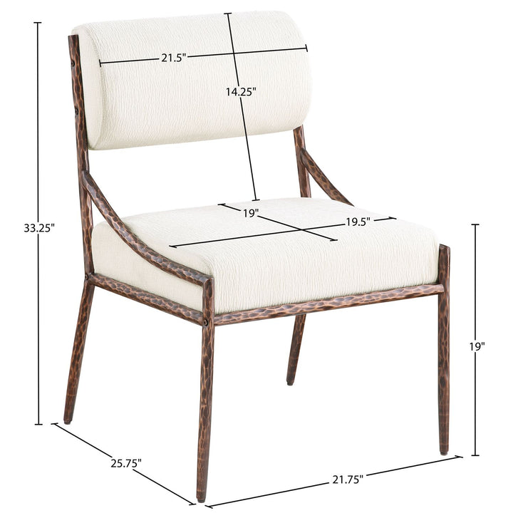 Bastille Chenille Fabric Upholstered Dining Side Chair — Cream / Brushed Bronze