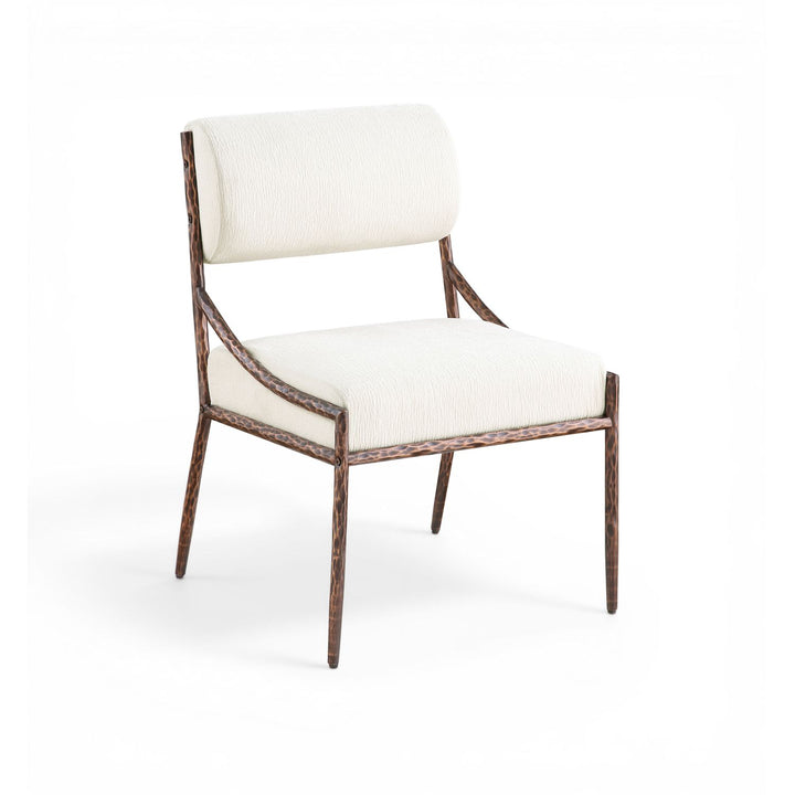 Bastille Chenille Fabric Upholstered Dining Side Chair — Cream / Brushed Bronze