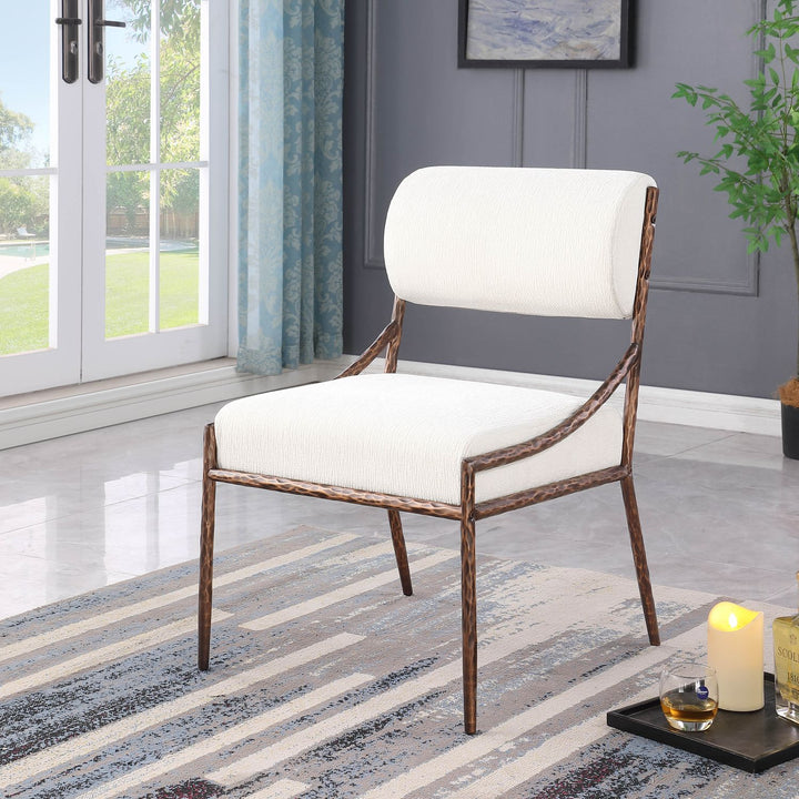 Bastille Chenille Fabric Upholstered Dining Side Chair — Cream / Brushed Bronze