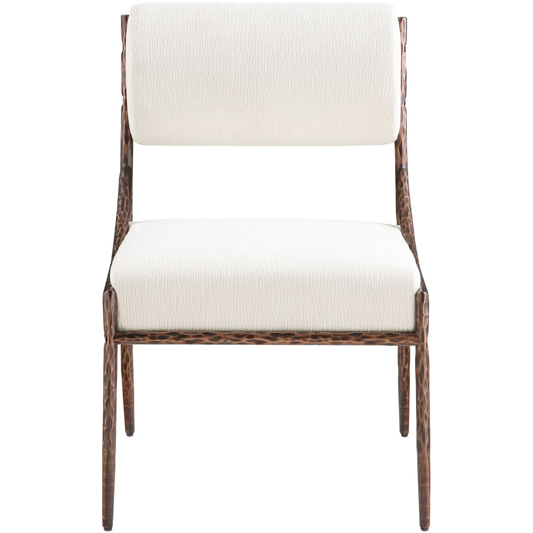 Bastille Chenille Fabric Upholstered Dining Side Chair — Cream / Brushed Bronze
