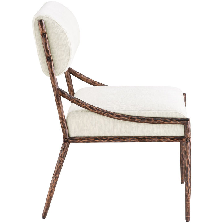Bastille Chenille Fabric Upholstered Dining Side Chair — Cream / Brushed Bronze